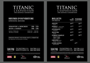 Affichage prix - Titanic l'Exposition | KIKDESIGN.ca - Branding-Web-Media - Agence web - SEO - Graphisme - Logo - Pub - Imprimerie - Création - Montages - Vidéo - Audio - 3D - Gestion de médias sociaux
